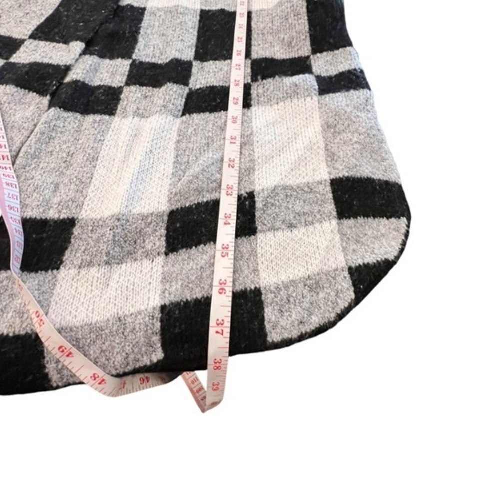 Buffalo Plaid Open Long Cardigan Sweater Black White Boho Cowgirl‎ Long Sleeve - Picture 11 of 14